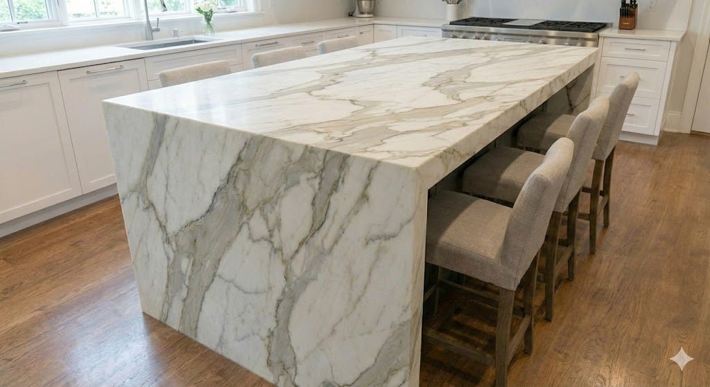 Waterfall Edge Quartz & Granite Islands in Texas: 2026 Design, Cost & Installation Guide